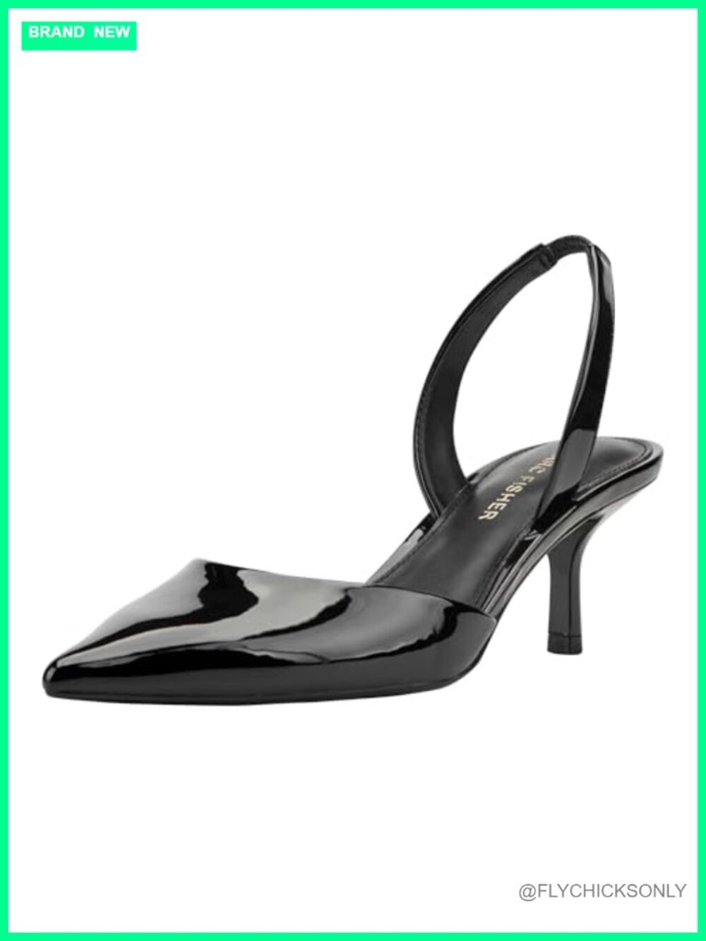 Faux Patent Leather Pointy Toe Slingback Kitten Heel Dress Pumps